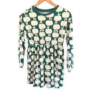 Hanna Andersson Girls Green Apple Print Long Sleeve Dress Size US 10 Fallcore